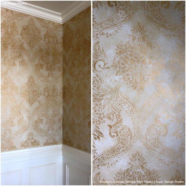 stenciled walls strike gold, chalk paint, paint colors, painted furniture, painting, wall decor
