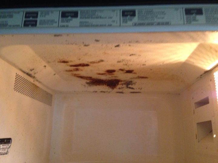 ideas to rehab rusted interior microwave interior rehab, The brown rust and flaking paint on interior roof of GE microwave oven