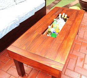 outdoor table with ice cooler box