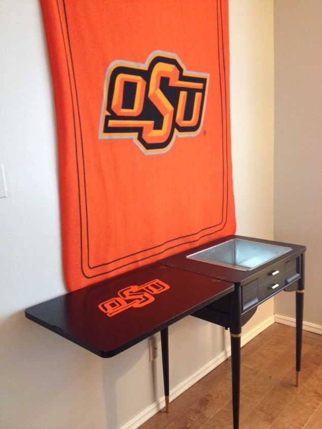 repurposed sewing cabinet into cooler for the ultimate football fan, painted furniture, repurposing upcycling