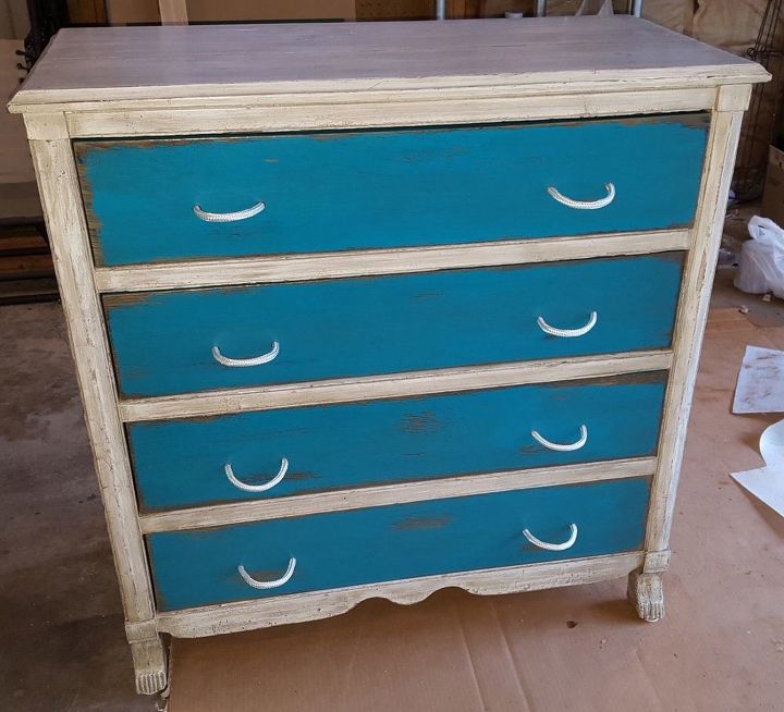 nautical dresser makeover, painted furniture, Finished dresser