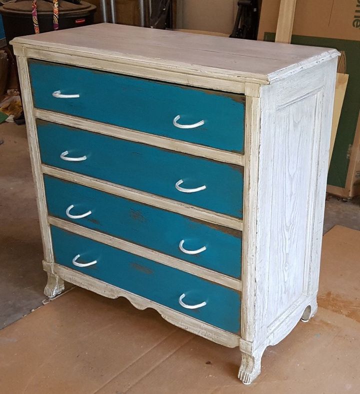 nautical dresser makeover, painted furniture, Finished product
