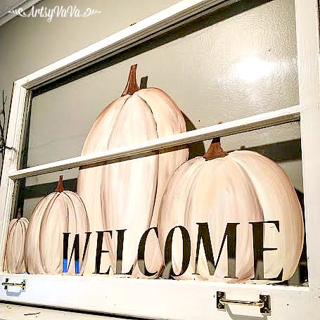 welcome fall window, crafts, fireplaces mantels, repurposing upcycling, seasonal holiday decor