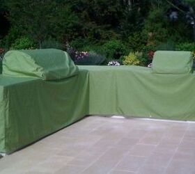 grill island covers, outdoor living, Full length custom green double grill and island coverings