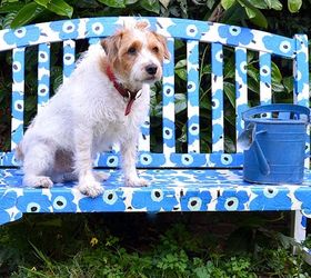easy to make a marimekko bench using paper napkins, decoupage, outdoor furniture, painted furniture, repurposing upcycling