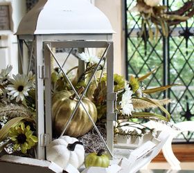 fall lantern centerpiece, crafts, repurposing upcycling, seasonal holiday decor