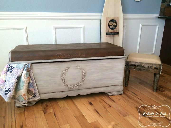 lane cedar chest with raised bondo stencil, painted furniture, woodworking projects