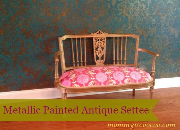 gold metallic painted antique settee, painted furniture, repurposing upcycling