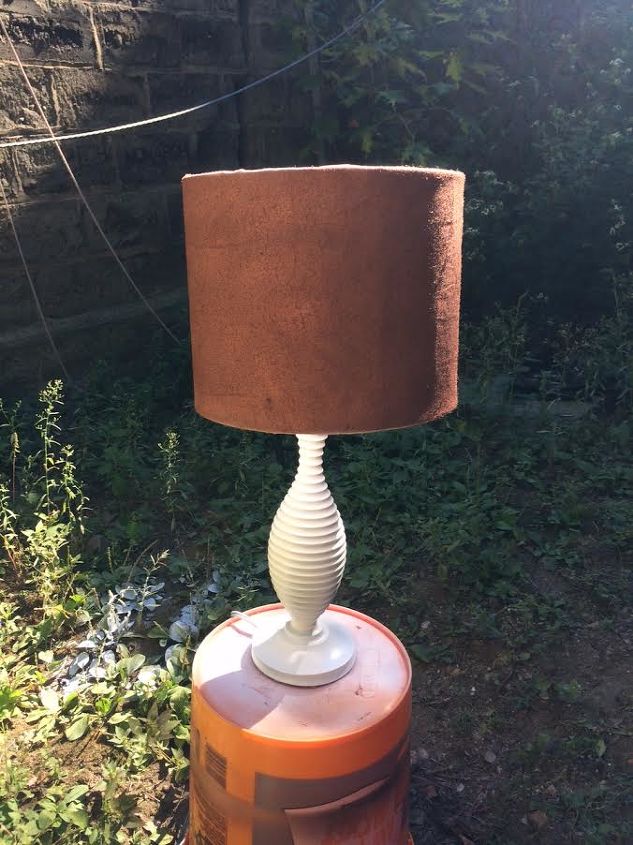 spray painting a faux suede lampshade, crafts, lighting, repurposing upcycling