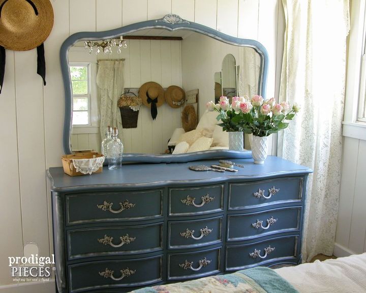 outdated dresser set gets french country makeover, painted furniture