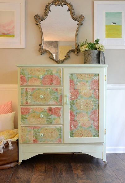 s 30 jaw dropping furniture flips you have to see to believe, painted furniture, Garage Sale Armoire to Decoupaged Diva