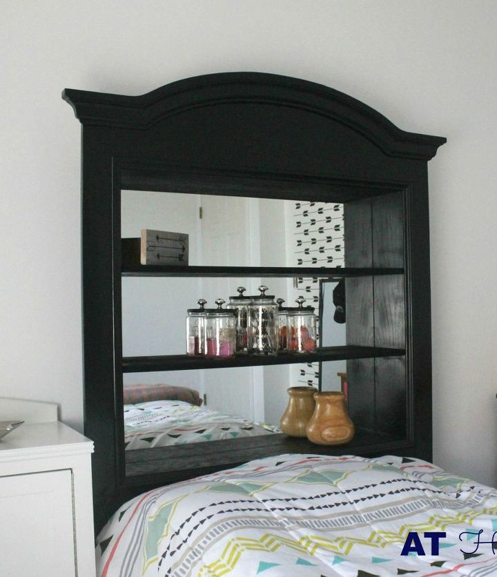 s 30 jaw dropping furniture flips you have to see to believe, painted furniture, Vanity Mirror Turned Double Duty Headboard