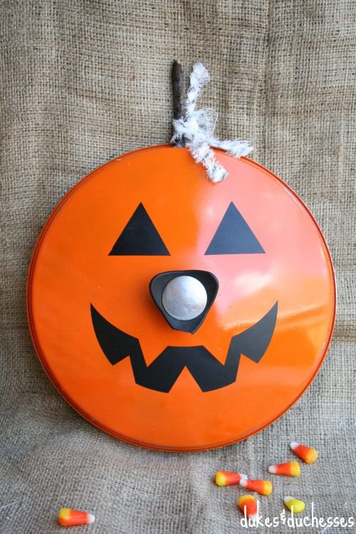a repurposed jack o lantern pot lid, crafts, halloween decorations, seasonal holiday decor