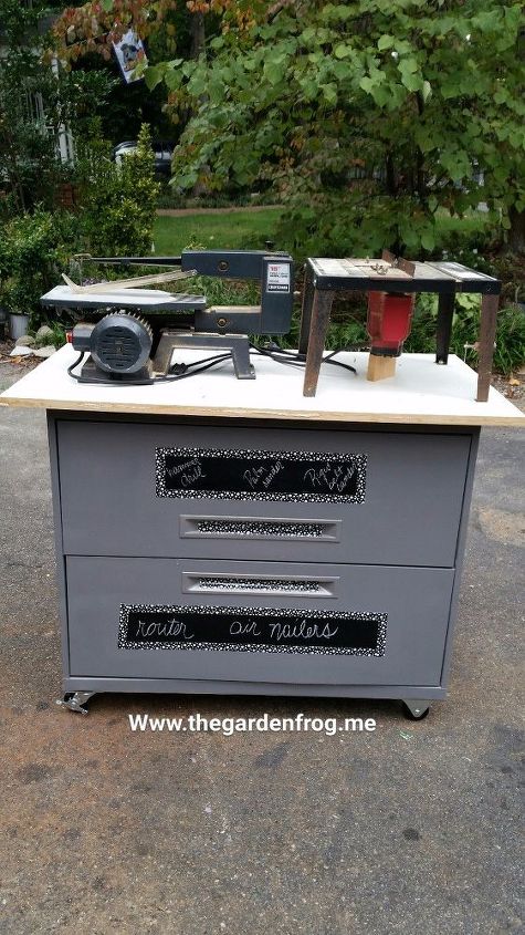 turn an old filing cabinet into a workbench, painted furniture, repurposing upcycling, tools