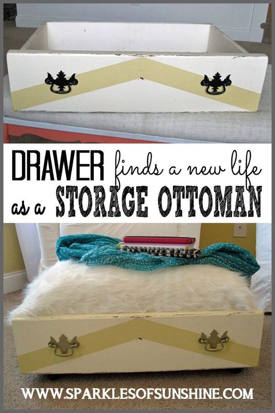 drawer finds a new life as a storage ottoman, painted furniture, repurposing upcycling, storage ideas
