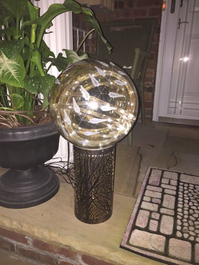 how to create an outstanding solar globe lamp, crafts, how to, lighting, repurposing upcycling, Lit at night the photo does not do them just
