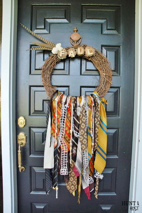 vintage necktie fall wreath, crafts, repurposing upcycling, seasonal holiday decor, thanksgiving decorations, wreaths