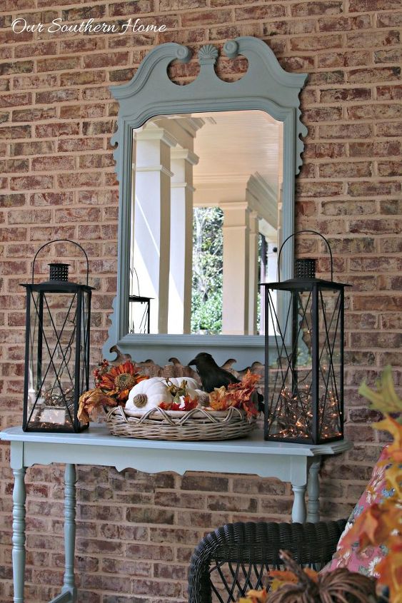 fall on the porch, curb appeal, outdoor living, painted furniture, porches, seasonal holiday decor