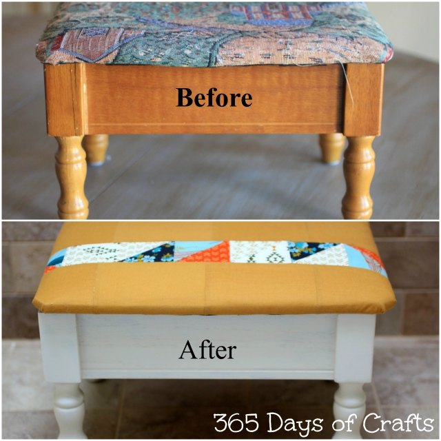 sewing stool update with easy to reupholster top, painted furniture, reupholster, Sewing Stool Before and afterSewign