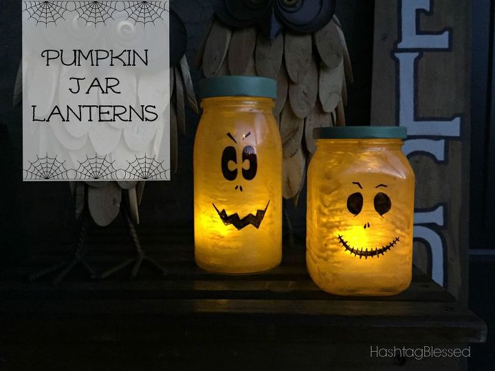 pumpkin jar lanterns, crafts, halloween decorations, seasonal holiday decor
