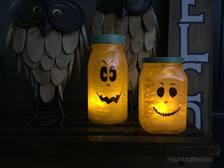 pumpkin jar lanterns, crafts, halloween decorations, seasonal holiday decor