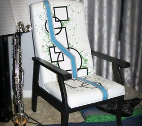 old hotel chair gets geometric makeover septfabflippincontest, painted furniture