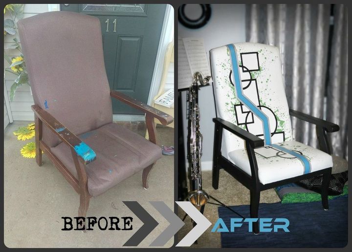 old hotel chair gets geometric makeover septfabflippincontest, painted furniture