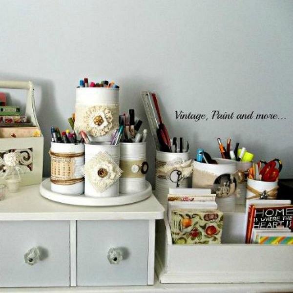 s 11 upcycles so simple you ll wonder why you ve never thought of them, crafts, repurposing upcycling, Decorate Tins Cans for Stylish Desk Storage