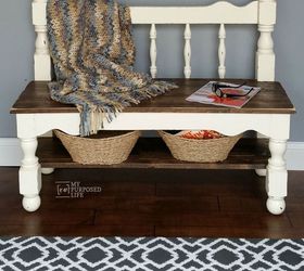 white twin bed headboard bench, painted furniture, repurposing upcycling