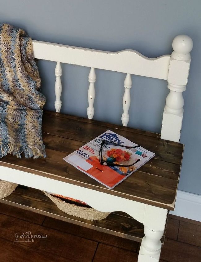 white twin bed headboard bench, painted furniture, repurposing upcycling
