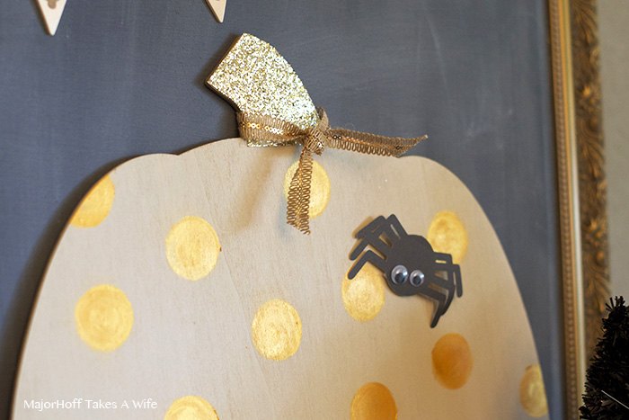 one wooden pumpkin crafted 8 ways glittery polka dot pumpkin, chalkboard paint, crafts, halloween decorations, how to
