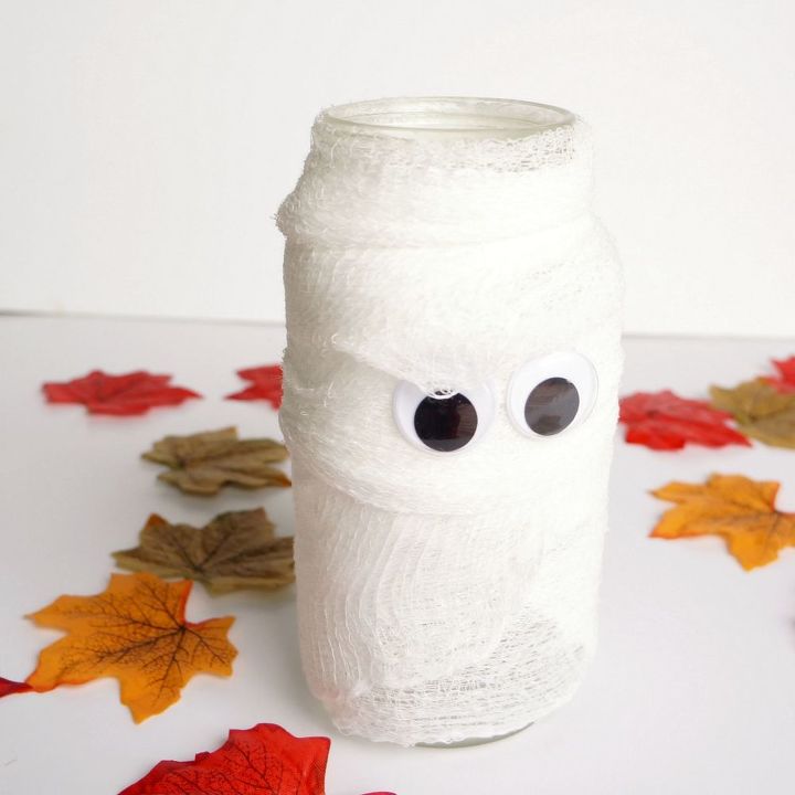easy diy halloween mummy jar, crafts, halloween decorations, mason jars, seasonal holiday decor