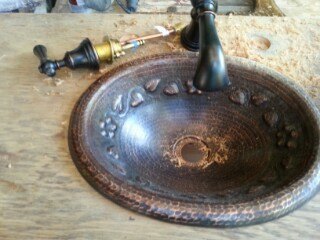 sk s copper patina and oak bath vanity, bathroom ideas, chalk paint, painted furniture, painting, repurposing upcycling, woodworking projects