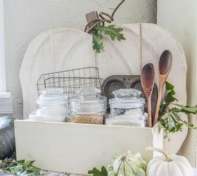 rustic pumpkin stand becomes baking center for kitchen, crafts, diy, seasonal holiday decor, woodworking projects