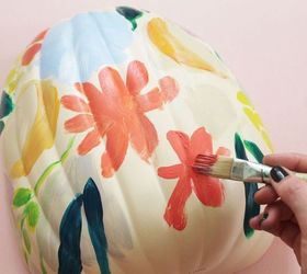 floral painted pumpkins, crafts, seasonal holiday decor