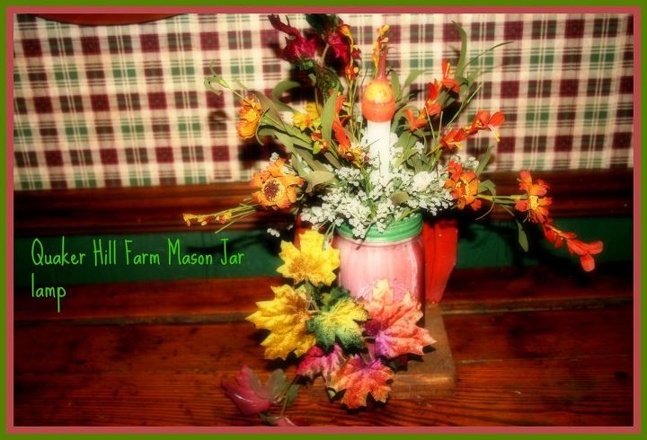 mason jar light, crafts, mason jars, repurposing upcycling, How it looks on the pine table