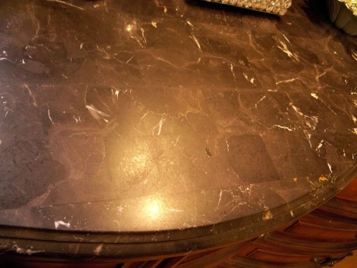 q marble dressertops have lost their shine need help, cleaning tips, furniture refurbishing, repurposing upcycling, This is a close up of the front so you can see it doesn t shine any more I haven t even spilled anything on it to cause it to lose it s shine