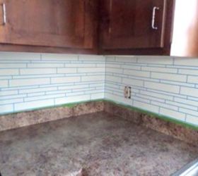 faux tile backsplash with paint, diy, kitchen backsplash, kitchen design, painting, tiling