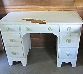 desk with geometric design, painted furniture