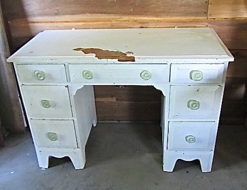 desk with geometric design, painted furniture
