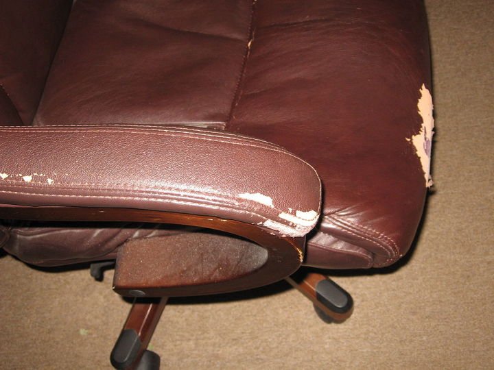 two chairs failing is there a paint on fix for leather or faux, Desk chair arm wear and front edge of seat
