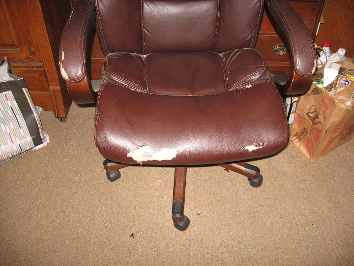 q two chairs failing is there a paint on fix for leather or faux, furniture repair, how to, painted furniture, painting upholstered furniture, repurposing upcycling, Front view desk chair