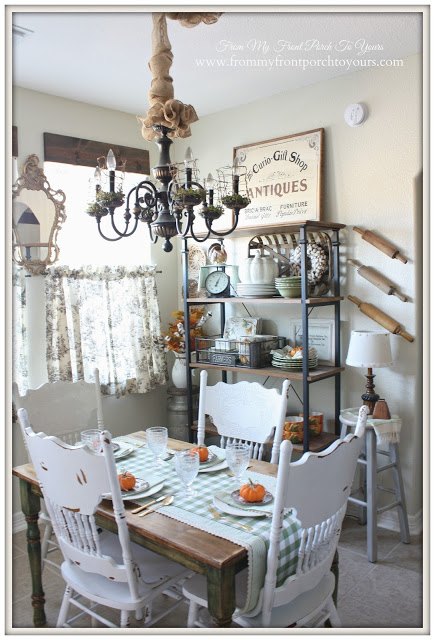 fall farmhouse style breakfast nook, home decor, kitchen design, seasonal holiday decor