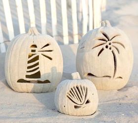 creative coastal beach nautical pumpkins carved jack o lanterns, crafts, seasonal holiday decor, Carved Beach Sand Pumpkins