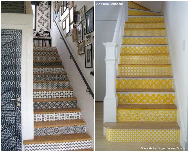 the hottest home decor trend stenciled stairs, home decor, painting, stairs