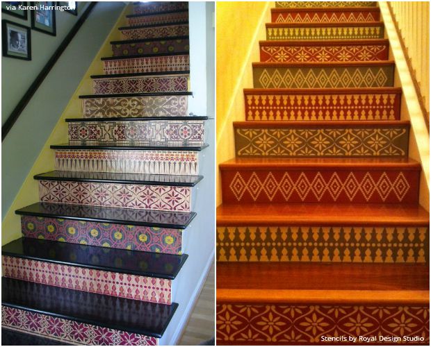 the hottest home decor trend stenciled stairs, home decor, painting, stairs