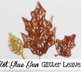 hot glue glitter leaves, crafts, halloween decorations, seasonal holiday decor