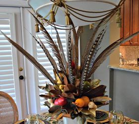 Fall centerpiece with magnolia leaves