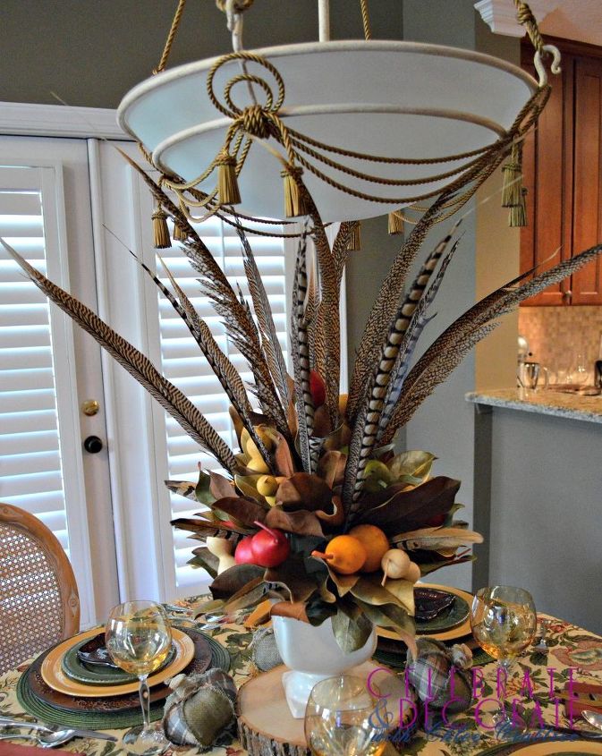 Fall centerpiece with magnolia leaves
