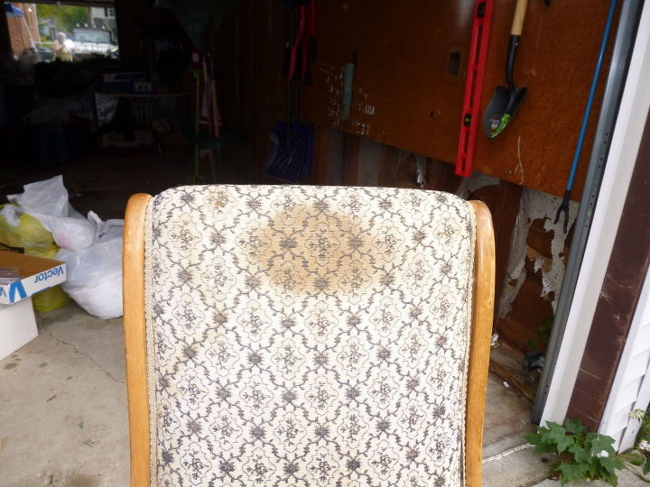 q any hope to clean up this chair, cleaning tips, fabric cleaning, painted furniture, reupholster, This is the top of the rocker where the head definitely rested for many years